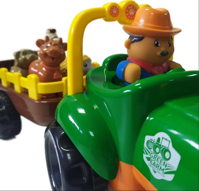 Трактор музыкальный Limo Toy с прицепом звуки подсветка 4 фигурки в комплекте Зеленый (M 5572 UA) - изображение 2