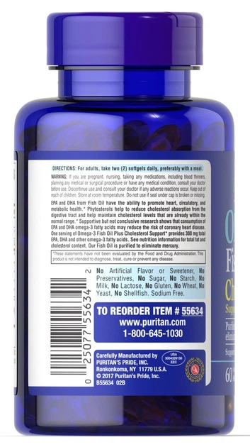 Омега-3 риб'ячий жир, Omega-3 Fish Oil, Puritan's Pride, підтримка кісток, 1000 мг, 60 капсул (PTP-55634) - зображення 3