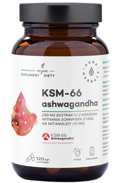 Aura Herbals Ashwagandha KSM-66 Korzeń 200 mg 120 kapsułek (5902479613727) - obraz 1