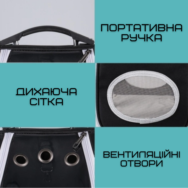 Повітропроникна Сумка-Переноска Для Котів та Маленьких Собак Рюкзак з Прозорими Стінками Для Тварин До 7 кг Чорний - Фото 5 Повітропроникна Сумка-Переноска Для Котів та Маленьких Собак Рюкзак з Прозорими Стінками Для Тварин До 7 кг Чорний - зображення 5