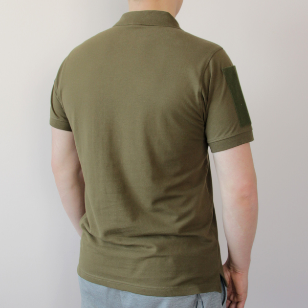 Качественная футболка Олива/Хаки котон, футболка поло с липучками (размер L), армейская рубашка под шевроны - изображение 2