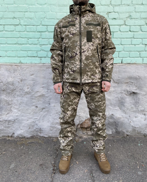 Военный пиксельный костюм тактический камуфляжная форма для ВСУ софтшел демисезон пиксель 48-50 (194317) - изображение 1