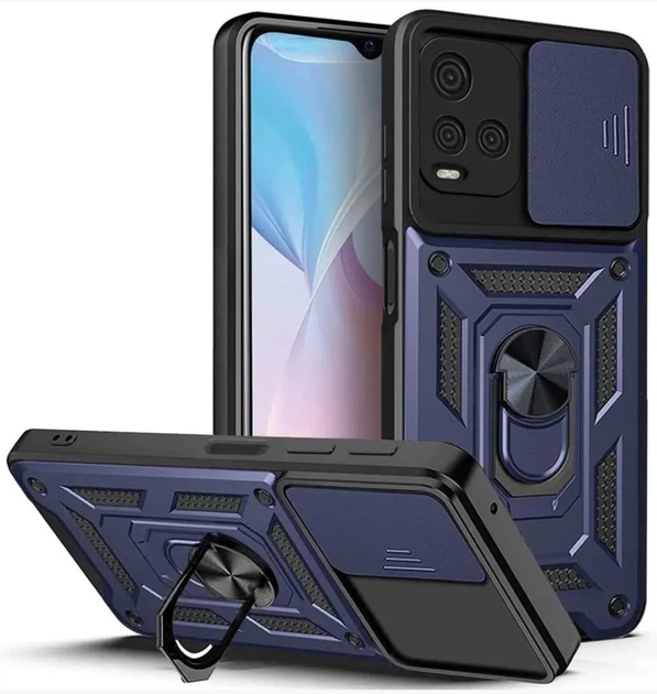 Чехол Camshield c кольцом-подставкой на Vivo Y21 dark blue - Фото 1 Чехол Camshield c кольцом-подставкой на Vivo Y21 dark blue - изображение 1