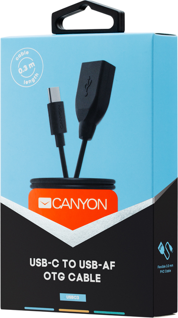 Kabel Canyon USB Typ C - USB Typ AF UC-3 0.3 m Czarny (CNE-USBC3B) - obraz 2