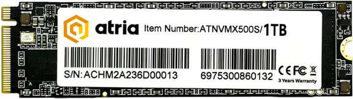 SSD диск ATRIA X500S 1TB M.2 2280 NVMe PCIe 3.0 x4 3D NAND (TLC) (ATNVMX500S/1024) - изображение 1