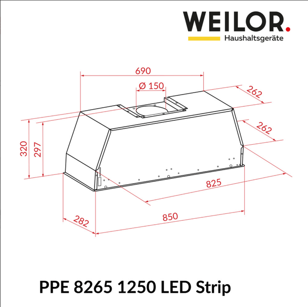 Вытяжка полновстраиваемая WEILOR PPE 8265 SS 1250 LED Strip - изображение 10
