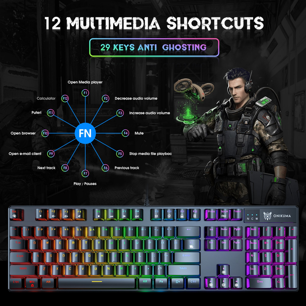 Клавіатура дротова Onikuma G27 RGB Blue Switches USB Black (6972470560978) - зображення 4