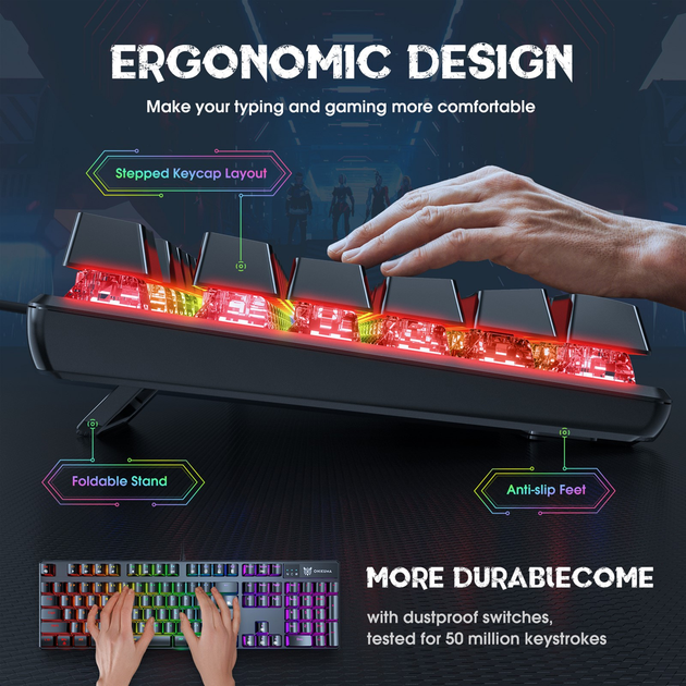 Клавіатура дротова Onikuma G27 RGB Blue Switches USB Black (6972470560978) - зображення 6