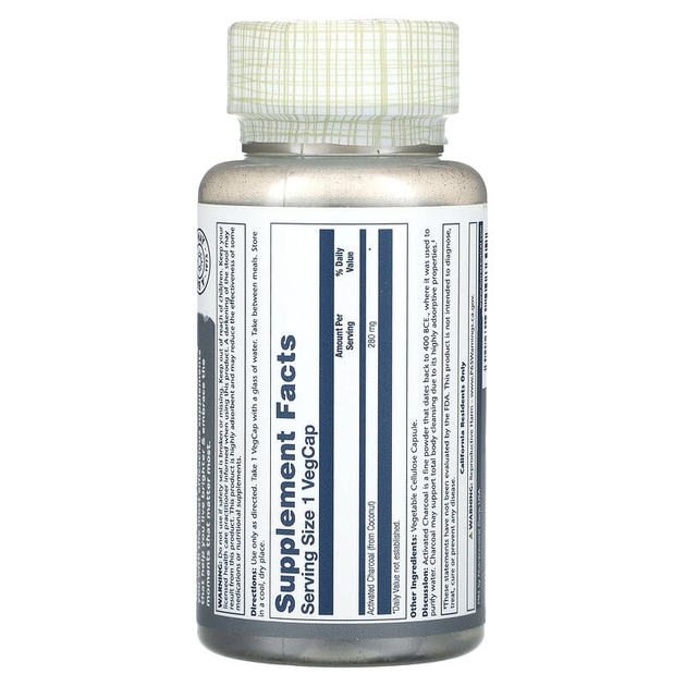 Активоване вугілля, Activated Charcoal, Solaray, 280 мг, 90 капсул (SOR-00860) - зображення 2