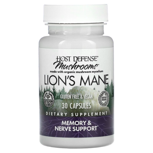Ежовик Гребенчатый, Lion's Mane, Fungi Perfecti, Host Defense, для памяти, 30 капсул (FPI-03161) - изображение 3