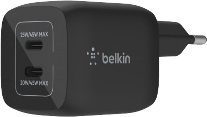 Зарядний пристрій Belkin 45W PD PPS Dual USB-C GaN, чорний (WCH011VFBK) - зображення 1