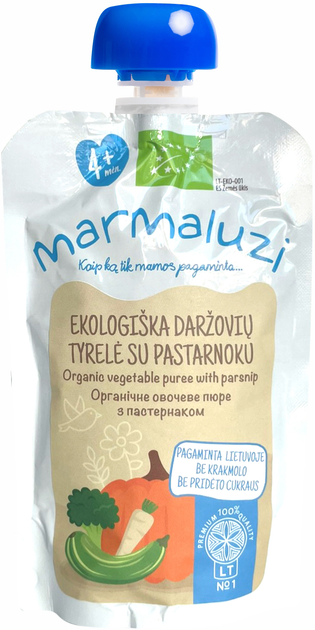 Упаковка органічного пюре Marmaluzi з Пастернаком у паучі 90 г х 3 шт (4779031614505-1) - зображення 2
