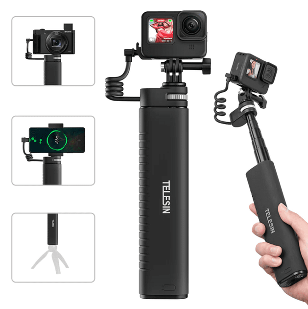 Монопод із аккумулятором TELESIN Rechargeable Selfie Stick для екшн-камер та смартфонів 10000mAh (TE-CSS-001) - зображення 4