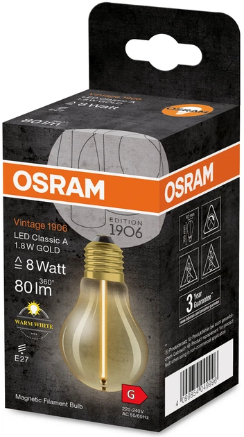 Світлодіодна лампа Osram Filament Vinatge 1906 Magnet A60 1.8W 2700K 80Lm E27 GOLD (4099854049996) - зображення 4