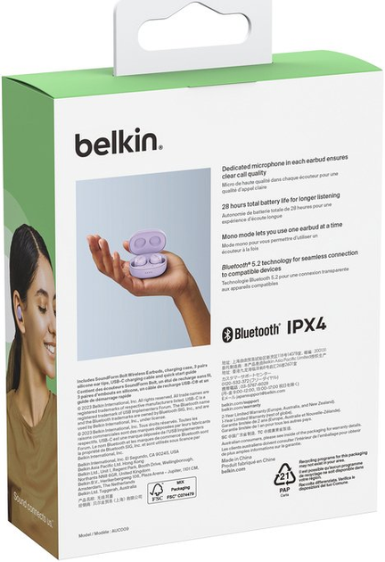 Навушники Belkin Soundform BoltTrue Lavender (AUC009BTLV) - зображення 8