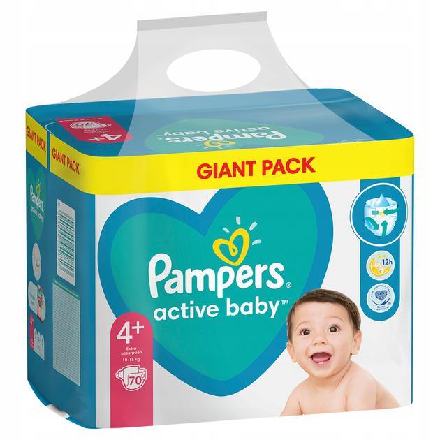 Подгузники Pampers Active Baby Размер 4+ 10-15 кг 70 шт (8001090949813 ...