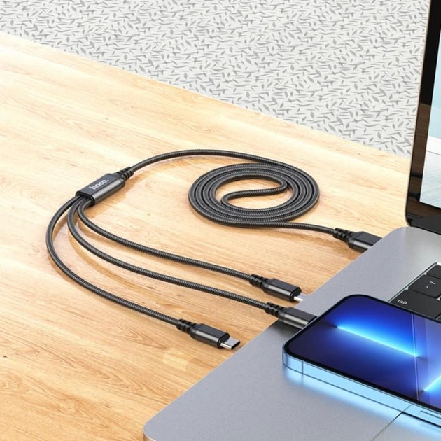 Кабель 3в1 Hoco X76 USB Micro/Lightning/Type-C 2A 1m - изображение 3