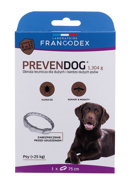 Obroża biobójcza Prevendog Francodex 75 cm dla duzych i bardzo dużych psów powyżej 25 kg 1 szt (3283021791929) - obraz 1