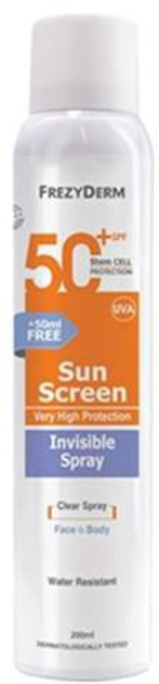 Сонцезахисний спрей Frezyderm Sun Screen Invisible Spray SPF50 200 мл (5202888222405) - зображення 1