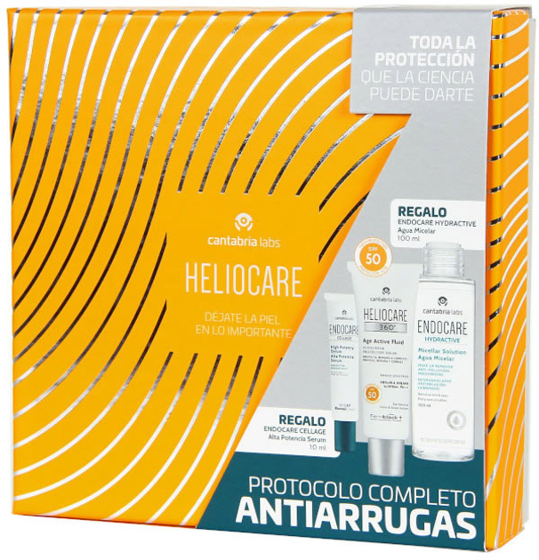 Zestaw Heliocare Soncezahisny Cream 360 V Age Active Fluid SPF50 50 ml + Woda micelarna 100 ml + Serum Endocare Cellage High Potency Serum 10 ml (8436574363043) - obraz 1