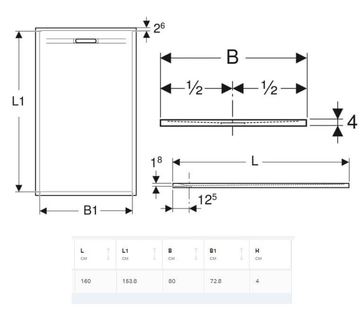 Душевой поддон Geberit Sestra, 160x80 , белый (550.258.00.2) - зображення 3