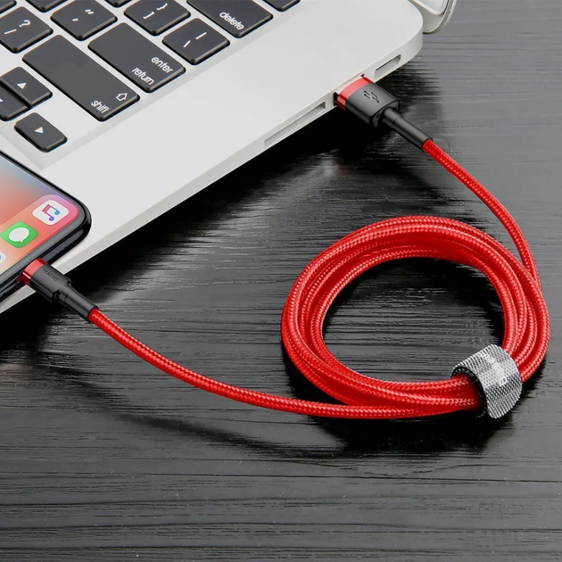 Кабель для синхронизации зарядки Baseus CALKLF-A19 Cafule Lightning USB 2.4A 0.5m red - изображение 3