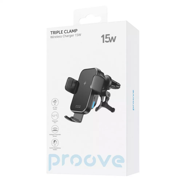 Автодержатель с Беспроводной Зарядкой Proove Triple Сlamp 15W 4.0-6.9" black - изображение 5