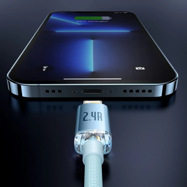 Кабель Baseus CAJY001203 Crystal Shine Series Lightning 2.4A 2m 480 Мбит/с sky blue - изображение 4