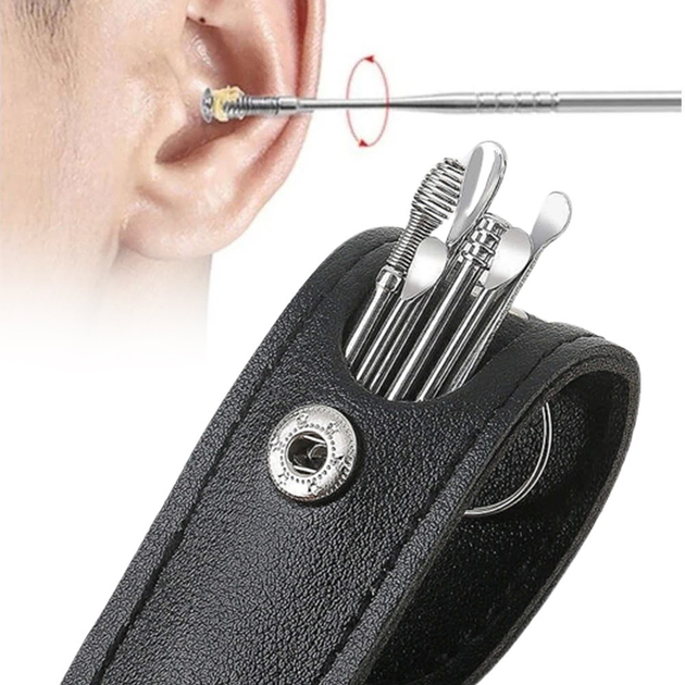 Набор инструментов для чистки ушей многоразовые ушные палочки спираль для очистки с пружиной c чехлом, Черный - изображение 1