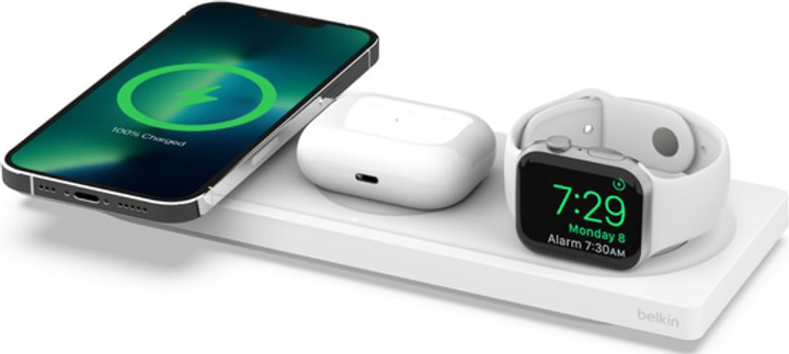 Підставка для бездротової зарядки Belkin 3-в-1 з MagSafe WHT (WIZ016VFWH) - зображення 3