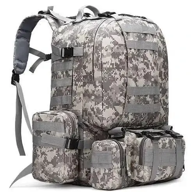 Військовий тактичний рюкзак з підсумками на 60 л Піксель Оксфорд 600D зі стропами MOLLE - зображення 1