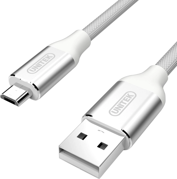 Kabel Unitek microUSB-USB 2.0 1 m Nylon Srebrny (Y-C4026ASL) - obraz 1