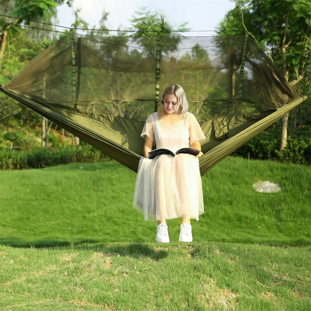 Туристический гамак до 200 кг с москитной сеткой HAMMOCK NET, Хаки - изображение 3