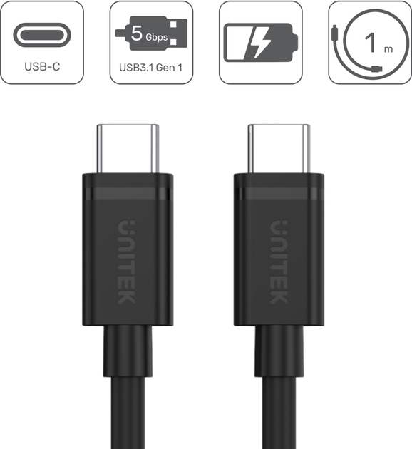 Кабель Unitek USB Type-C на USB Type-C 1 м Black (Y-C477BK) - зображення 2