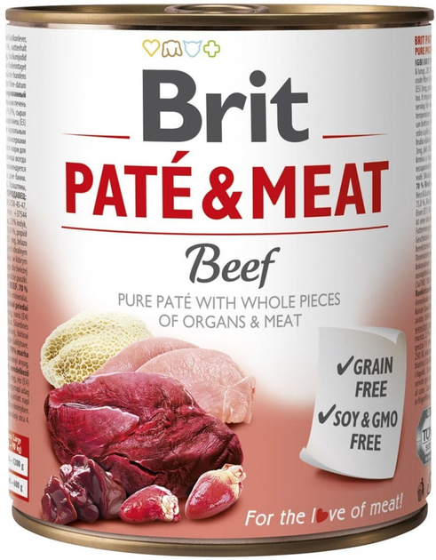 Mokra karma dla psów Brit Pate & Meat z wołowiną 800 g (8595602557493) - obraz 1