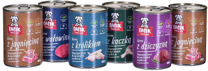 Mokra karma dla psów FAFIK mix 5 smaków - puszki 6x400g (5905476791122) - obraz 1