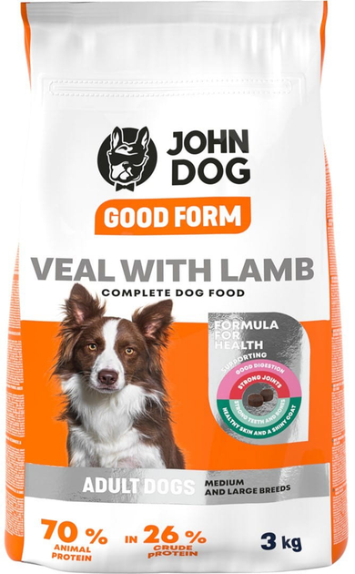 Karma sucha dla psów John dog good form adult cielęcina z jagnięciną 3 kg (5903769008179) - obraz 1