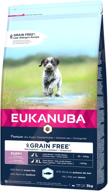 Karma sucha dla psów Eukanuba puppy large grain free ryba oceaniczna 12 kg (8710255184807) - obraz 1