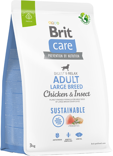 Karma sucha dla psów dużych ras Brit Care Dog Sustainable Adult Large Breed Chicken Insect 3 kg (8595602558759) - obraz 1