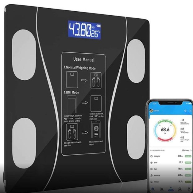 Напольные электронные весы A-8003 до 180 кг платформенные с ЖК дисплеем Bluetooth умные смарт весы с приложением Черные - изображение 2