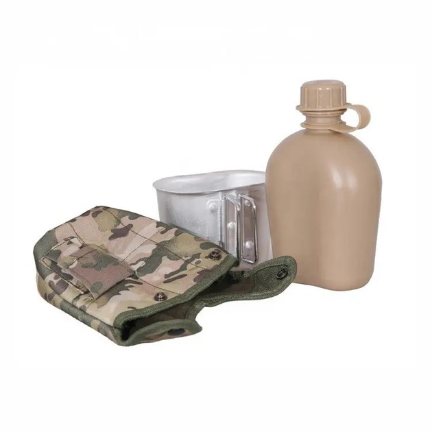 Фляга армейская для воды 1 литр с чехлом и котелком мультикам - изображение 1