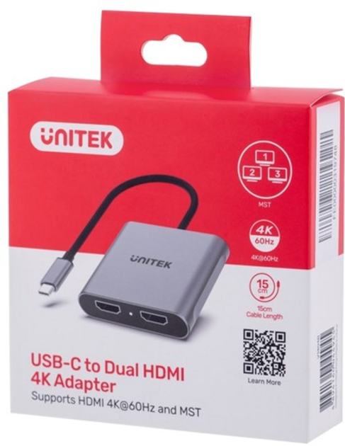 Адаптер Unitek USB-C to 2x HDMI 4K MST (V1404B) - зображення 6