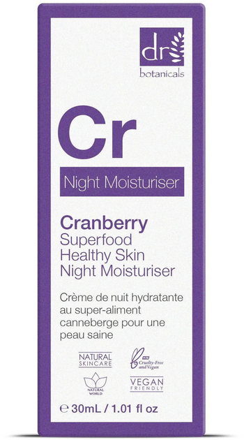 Нічний зволожуючий крем Dr. Botanicals SuperFood Healthy Skin Cranberry 30 мл (7061286066046) - зображення 3
