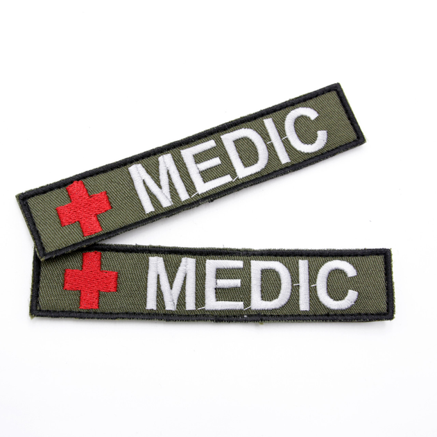 Шеврон MEDIC на липучці олива, якісний шеврон планка Медика, нашивка-патч української армії білий ЗСУ - зображення 1