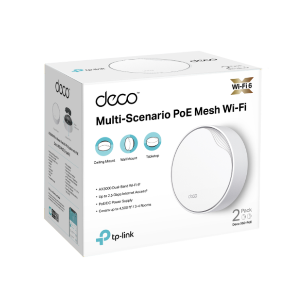 Домашняя Mesh Wi-Fi система TP-Link Deco X50-PoE(2-pack) 3000Мбит/с в комплекте 2шт - Фото 4 Домашняя Mesh Wi-Fi система TP-Link Deco X50-PoE(2-pack) 3000Мбит/с в комплекте 2шт - изображение 4