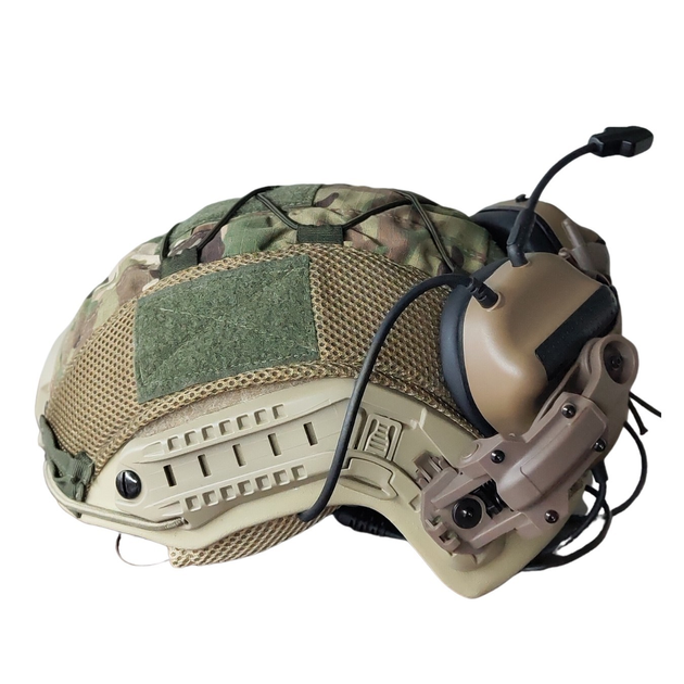 Баллистическая шлем-каска Fast цвета койот в кавере стандарта NATO (NIJ 3A) M/L + наушники М32 (с микрофоном) и креплением "Чебурашка" - изображение 2