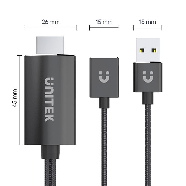 Adapter Unitek USB Typ A/C/ Apple Lightning-HDMI 0,1 m Czarny (M1104A) - obraz 4