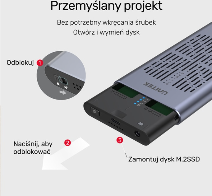 Stacja dokująca Unitek 2x M.2 PCIe/NVMe 20 Gb/s (4894160045829) - obraz 3