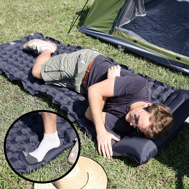 Надувний туристичний килимок каремат (188х58х6 см) Outdoor Sleeping Black - зображення 2