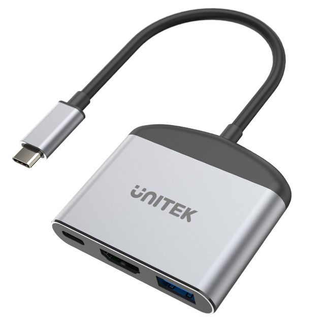 Adapter Unitek USB Type C - HDMI 8K/USB Type-A/ USB Type-C 100W 0.12 m Grey (D1102A) - obraz 1